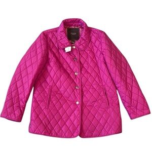 New Coach Quilted Hack Barn Jacket Coat Bright Pink Collared Lined Puffer Large
